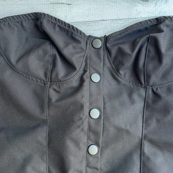 Shein Black Denim Look Button Down Strapless Top M - Picture 3 of 4